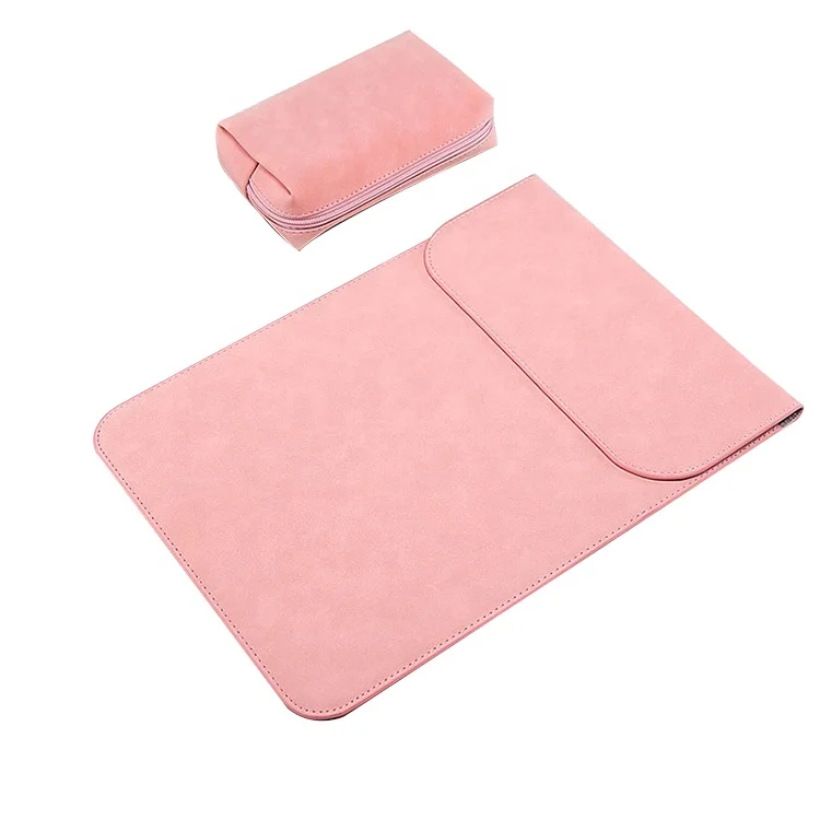 

new design pink leather noebook sleeve with accessary pocket for women