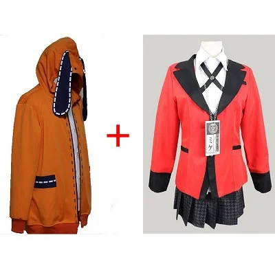 

Anime Kakegurui Runa Yomozuki Cosplay Costume Jabami Yumeko Orange Hoodie with Ears Prop Poker ecoparty