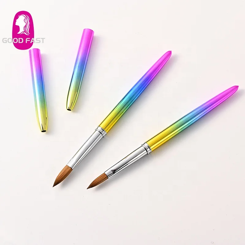 

100% Kolinsky Hair Rainbow Custom Nail Gel Brush pincel LOGO kolinsky acrylic nail art brush set for Manicure Powder, Fade color
