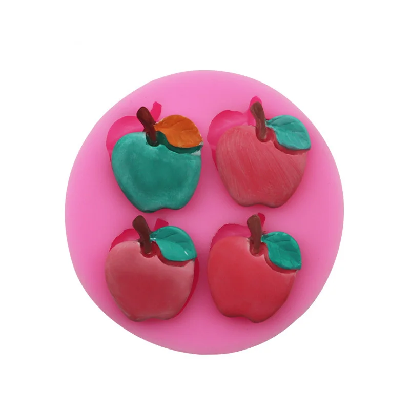 

New 3D 4pcs Apples Shape Decoration DIY Plaster Clay Craft Modeling Cake Biscuit Chocolate Mold, Pink