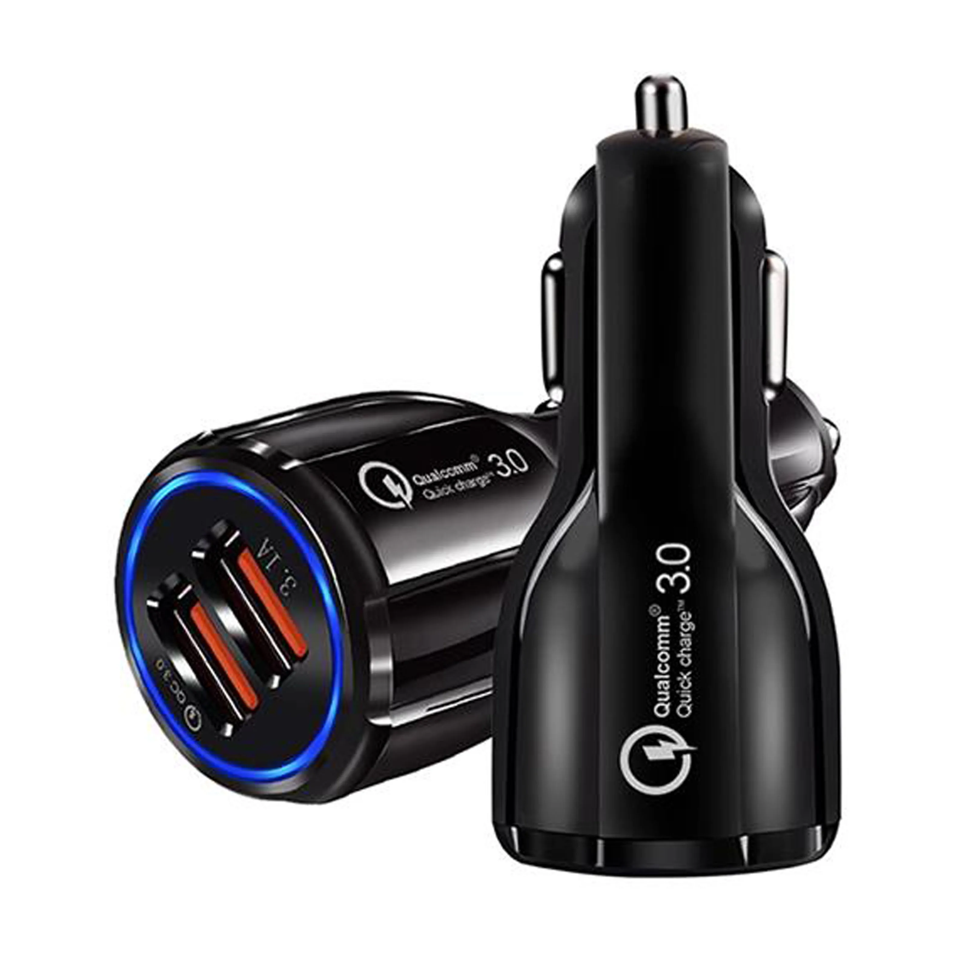 

New Products QC3.0 Dual USB Car Charger Fast Charge Phone Car USB Charger, Black, white