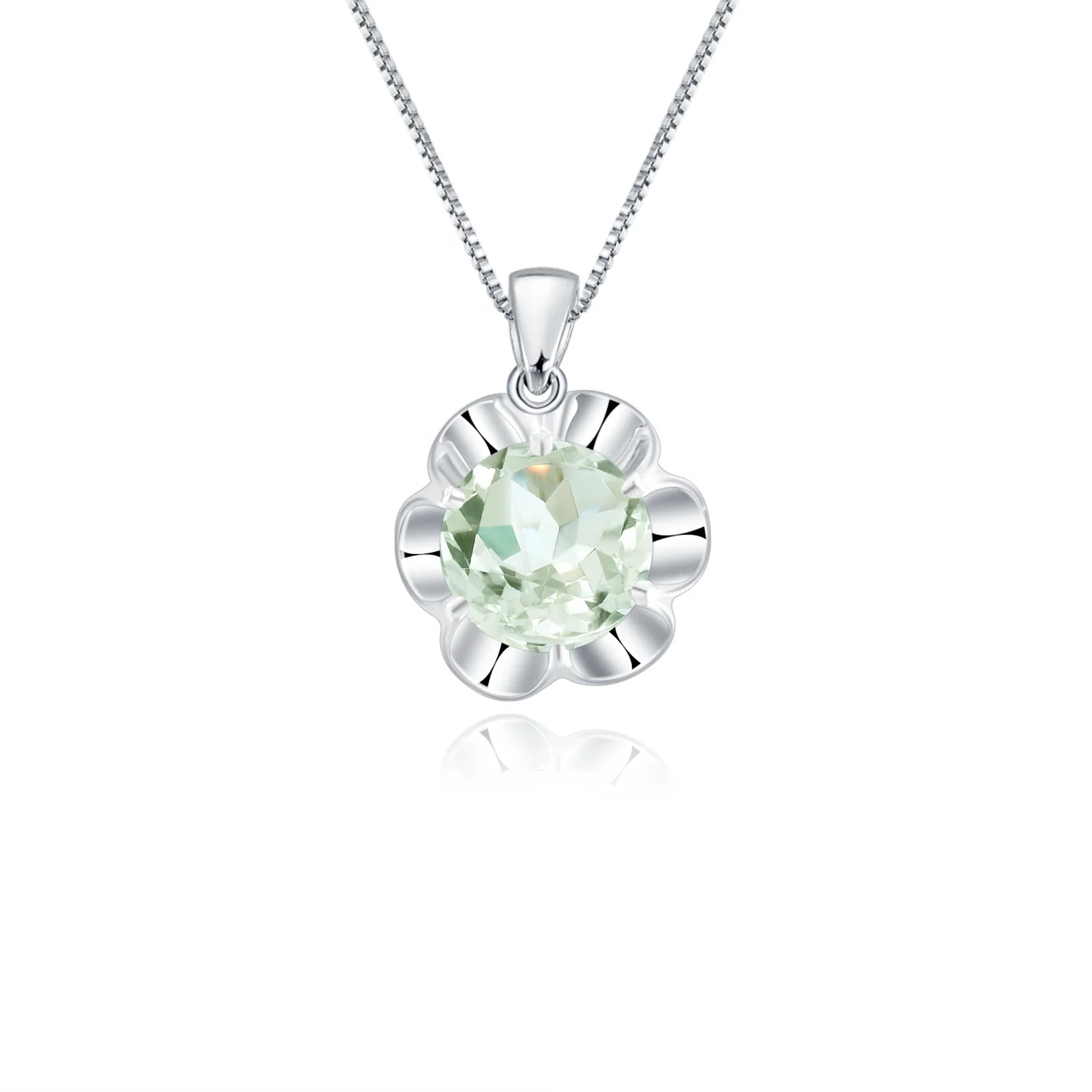 

Abiding 9Mm Big Natural Green Amethyst Stone 925 Sterling Silver Flower Pendant Necklace Jewelry For Women Wedding