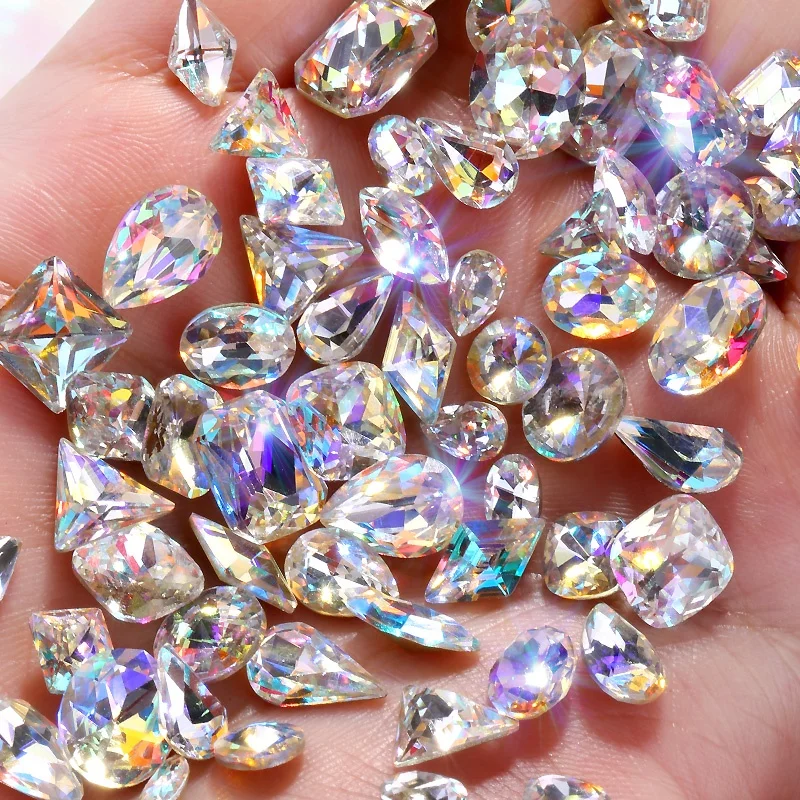 
10PCS High Quality Nail Rhinestones Sharp Bottom Diamond Crystal Glass Stones DIY Manicure Nail Art Decorations 
