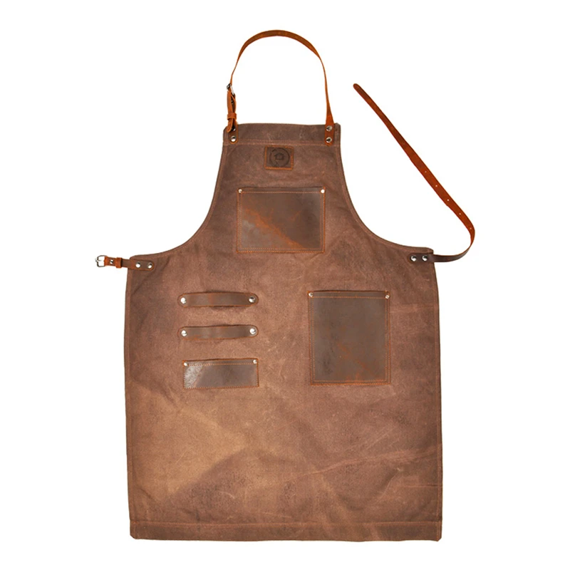 

New Wholesale Utility Handmade Tool BBQ Brown Canvas Cooking Chefs Cooks Shop Woodworking Apron Leather shoulder strap