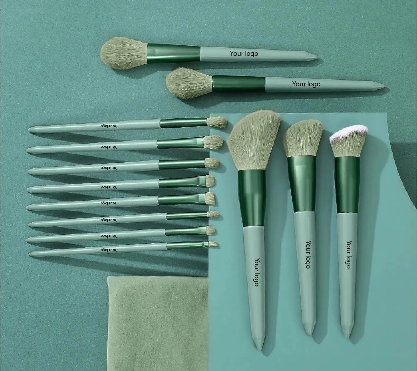 

Professional real private label quality high end wool profession goat natural hair animal makeup brush rose gold, Green