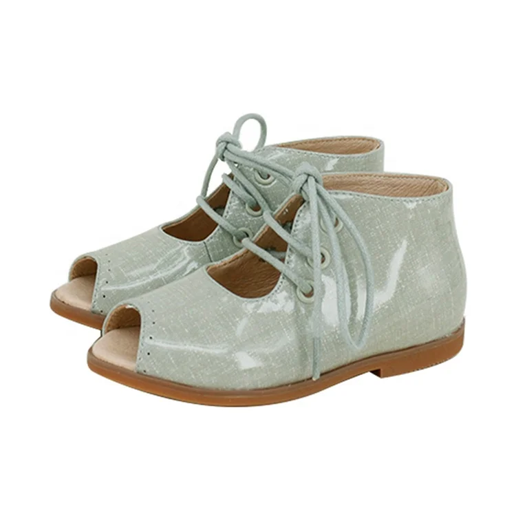 

Choozii New Design Luxury and Summery Linen Style Patent Leather Lace up Kids Girls Sandals