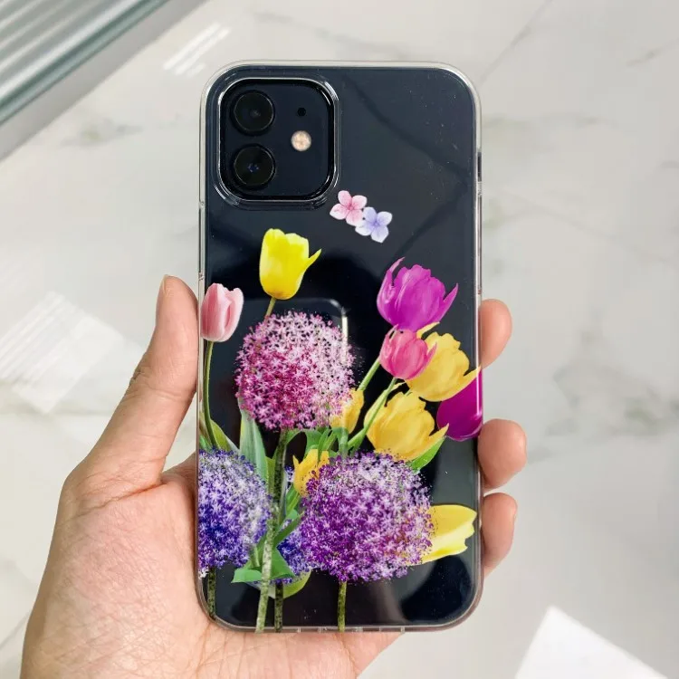 

beatuiful Flower Floral Pattern Epoxy Shiny Glitter PC TPU Clear Mobile Cover Case for iPhone, Muti