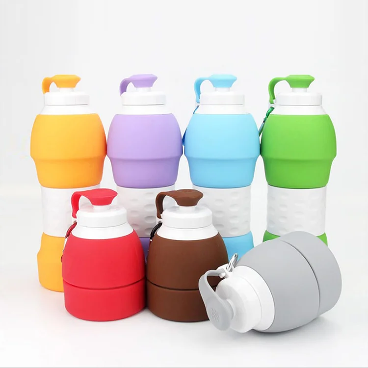

2021 Hot sale outdoor sports bottle foldable collapsible silicone water bottle with custom logo, Normal 7colors
