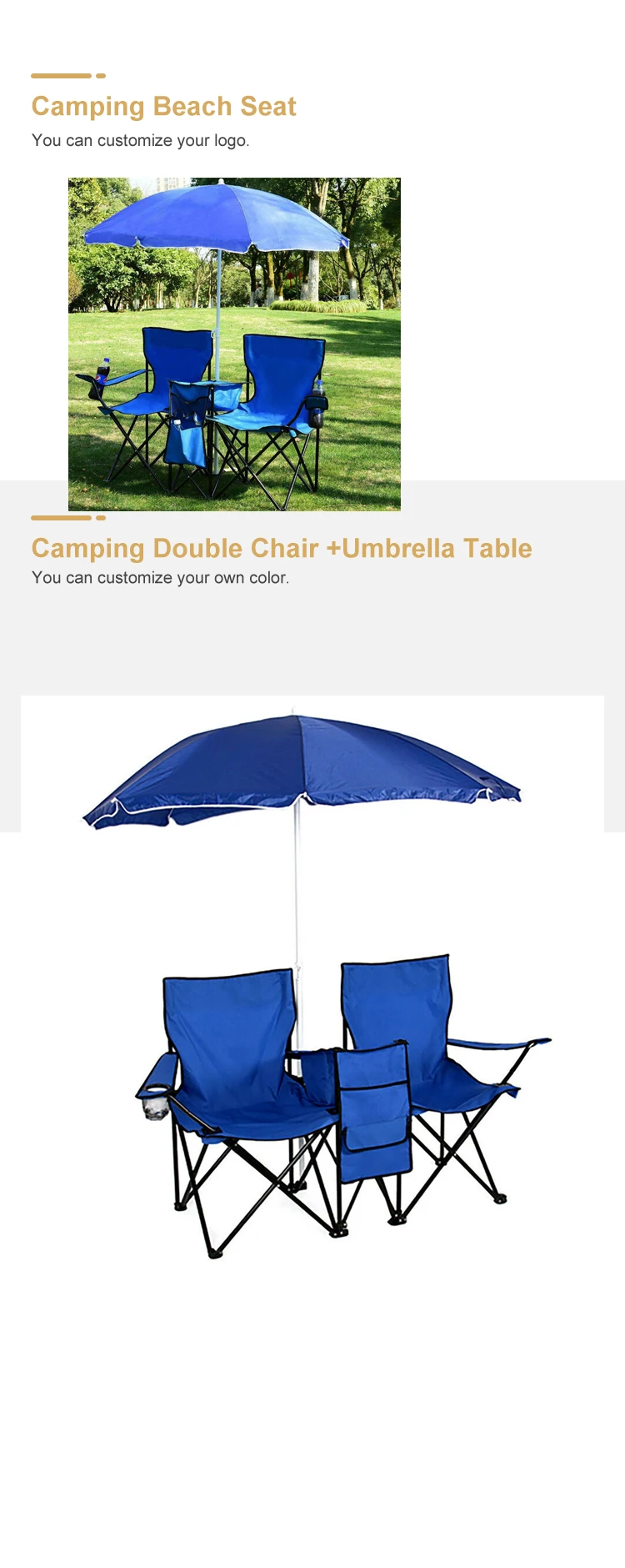Best Choice Products Picnic Double Folding Chair with Umbrella & Table Cooler 