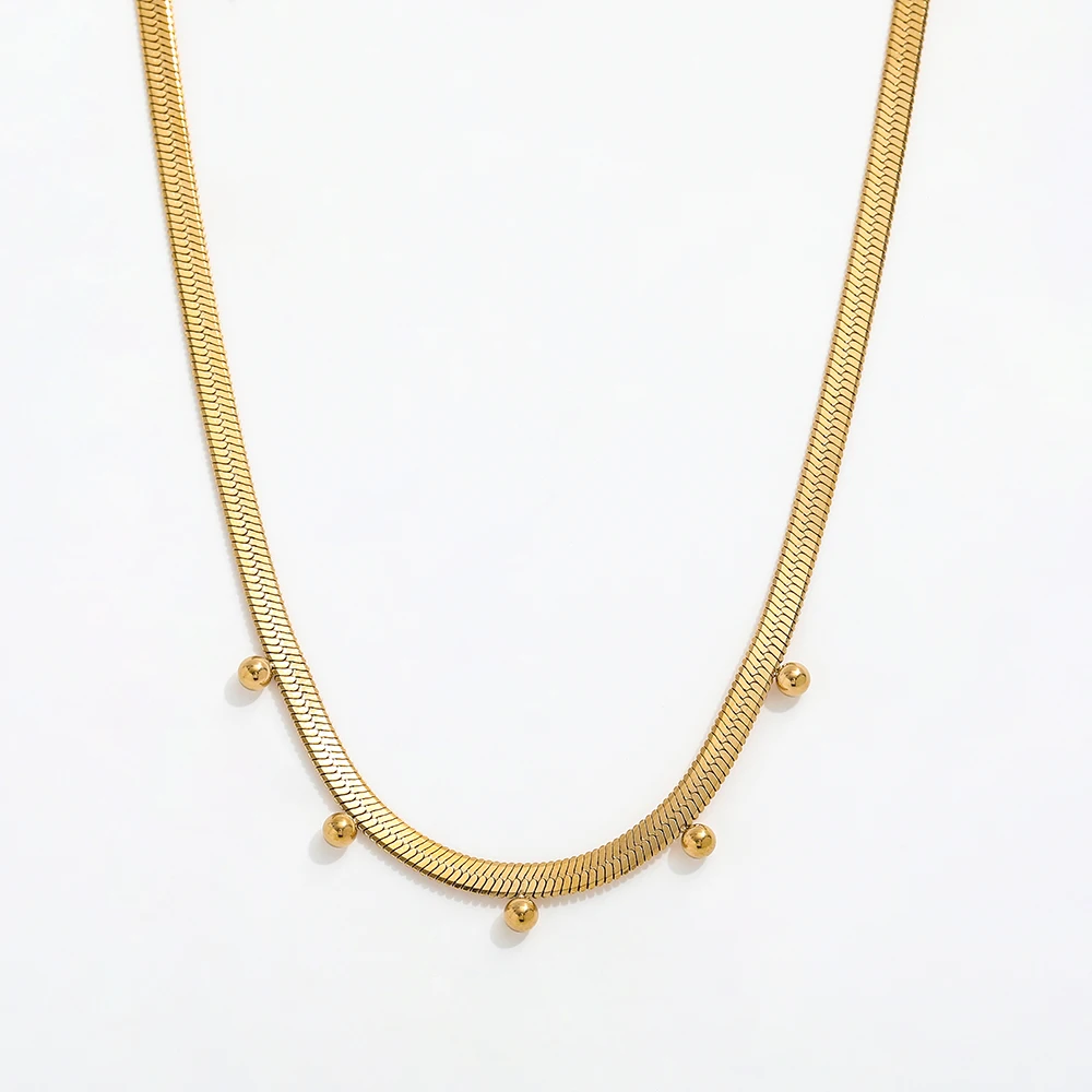 Joolim Jewelry 18K Gold Plated Snake Chain Beads Sweater Necklace Stainless Steel Jewelry Wholesale