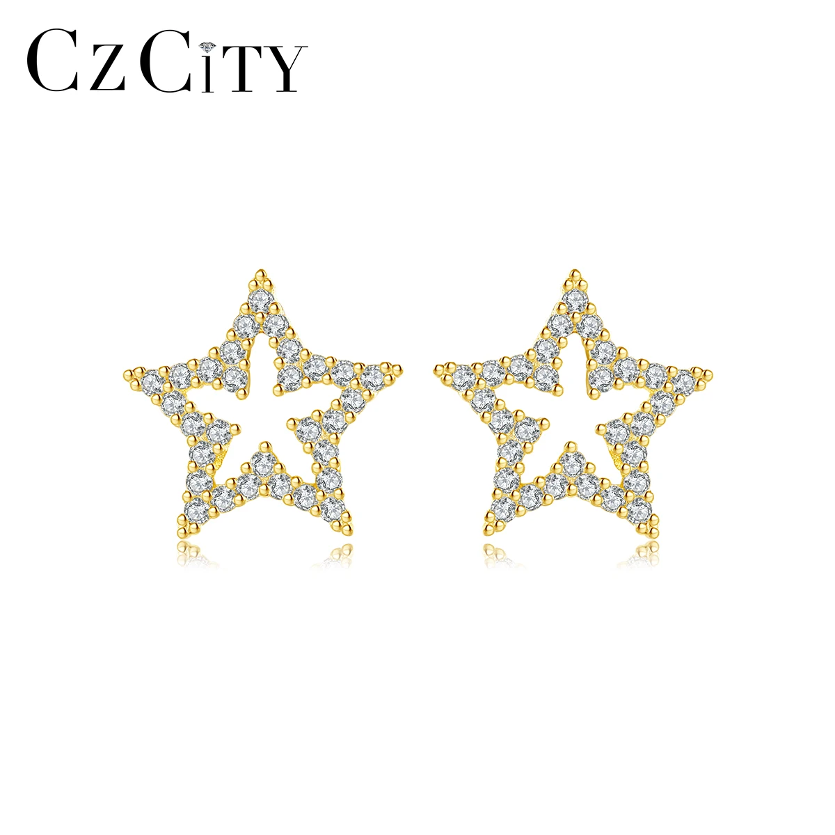 

CZCITY Hot Selling Summer Silver Star Shape Cubic Zirconia Stud Korean Korea Ear Ring 925 Pave Earring