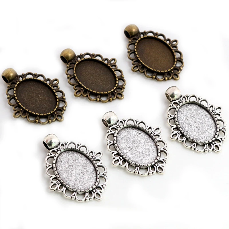 

13x18mm Inner Size Antique Silver Plated and Bronze Simple Cameo Cabochon Base Setting Charms Pendant Necklace Findings