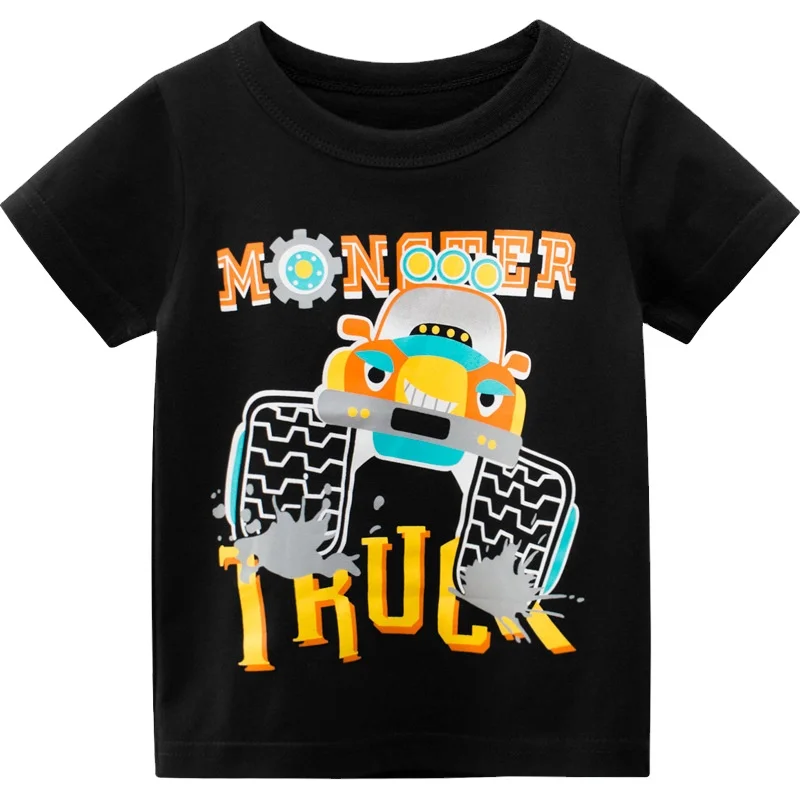 

Fashion Cartoon Printing Short Sleeve Round Collar Children Boys T Shirts, Black