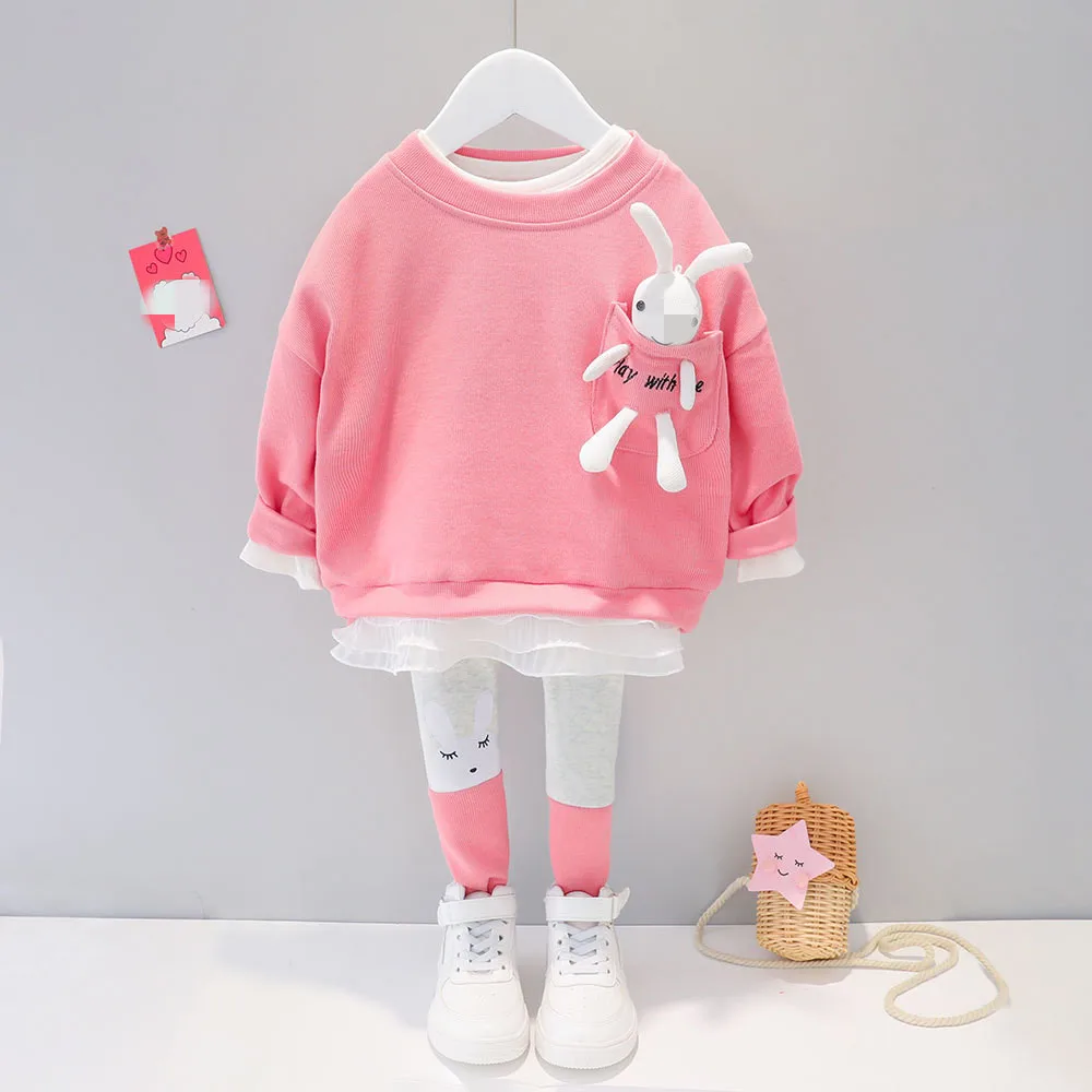

CBY2962 2021 baby Girls Sweatshirt Set Children's Spring Long Sleeve Clothing Cotton Top and Pant