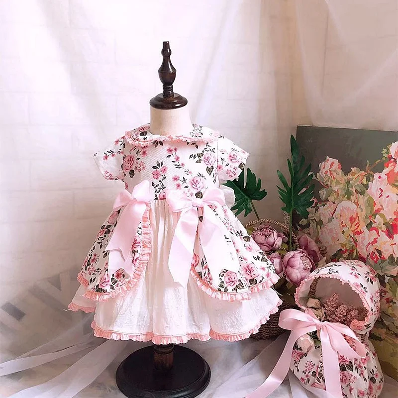 winter baby spanish dresses girls flower dresses floral thanks giving long sleeve wholesale children's clothes boutiques