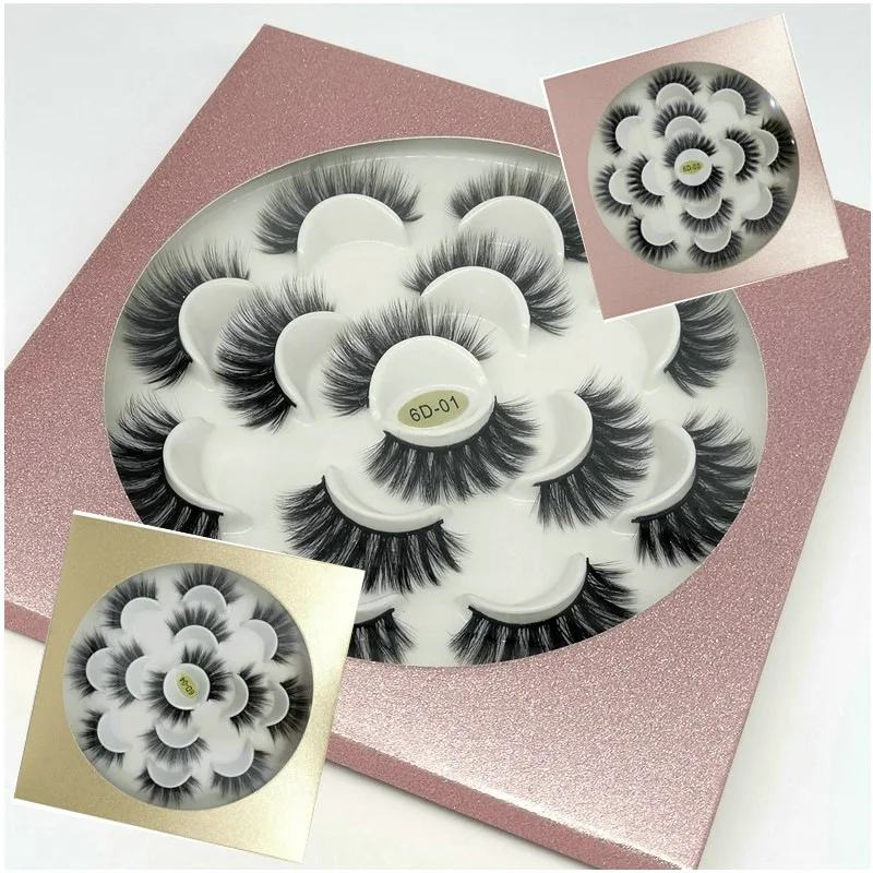 

LASHAP 7 pairs pack flower trays 6D lashes Full Strip False Eyelashes with Eyelash Packaging Box bulk wholesale