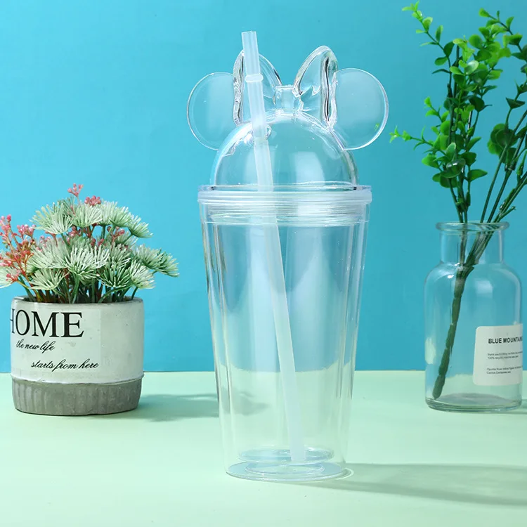 

New Arrival Bpa Free Double Wall Plastic Mickey Minnie Mouse Ear Acrylic Tumbler Cup With Dome Lid And Straw, Customized color acceptable
