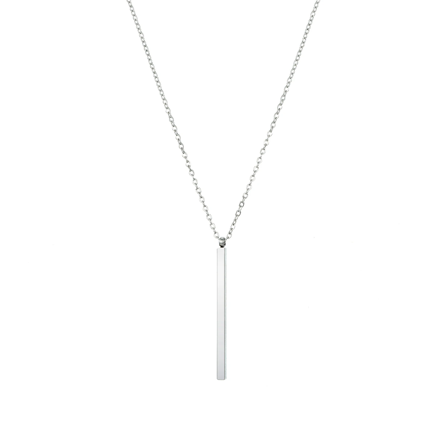 

JUJIE Simple Stainless Steel Vertical Bar Pendant Necklace Plated With 14K Gold Classic Chic Women Necklace Carved