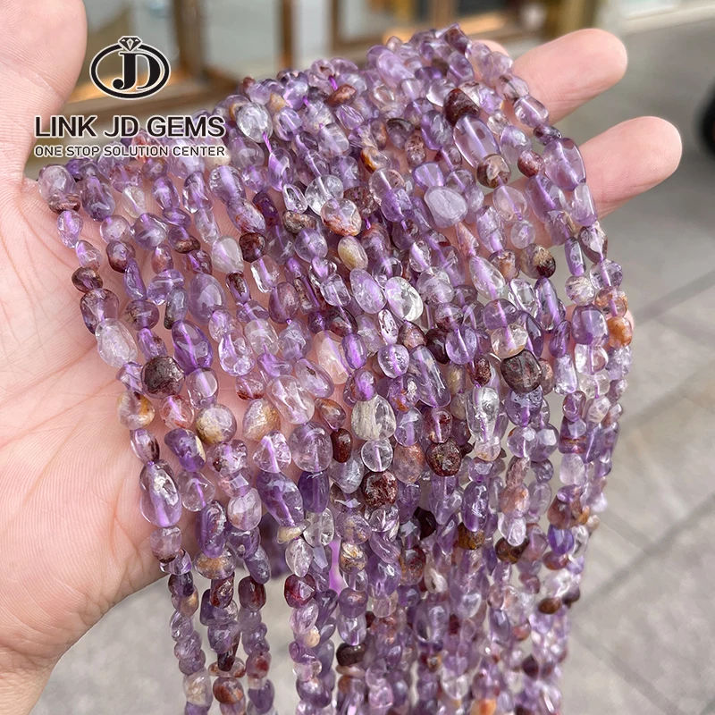 

JD 6-8mm Purple Ghost Quartz Tumbled Stone Chip Beads Irregular Shaped Healing Crystal Loose Beads for Jewelry Making