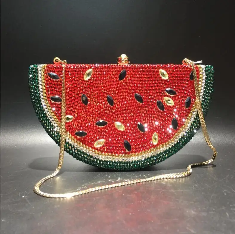 

High-end Custom Handmade Rhinestone Watermelon Shape Full Crystal Beading Evening Party Clutch Purse Bag Handbag, Colorful