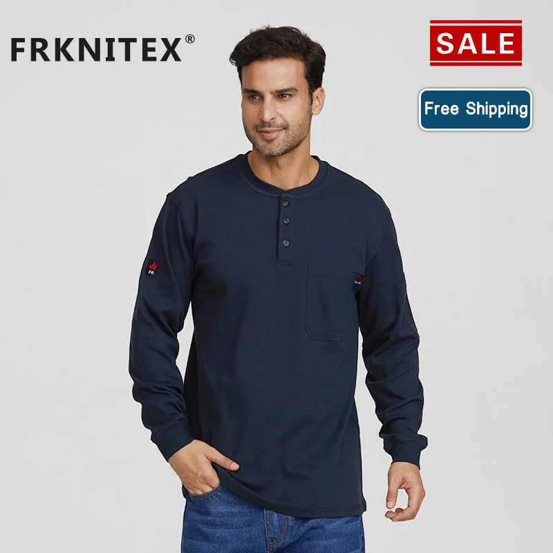

FRKNITEX FREE SHIPPING 100 cotton fire resistant lightweight fr henley shirts, Navy, khaki, sand, grey, black etc