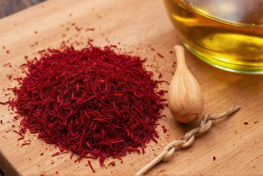 Saffron threads and capsules showing natural supplement options for men