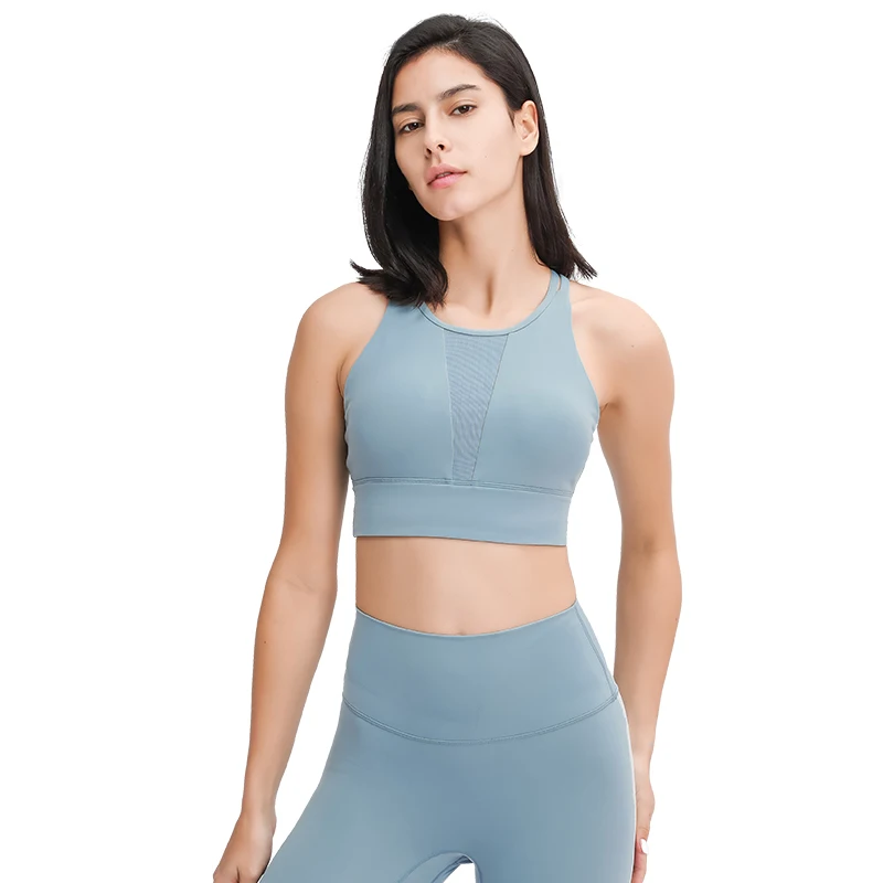 

Summer 2021 Activewear New Fashion Style Round Neck Push Up Crop Top Mesh Bra, Picture shows