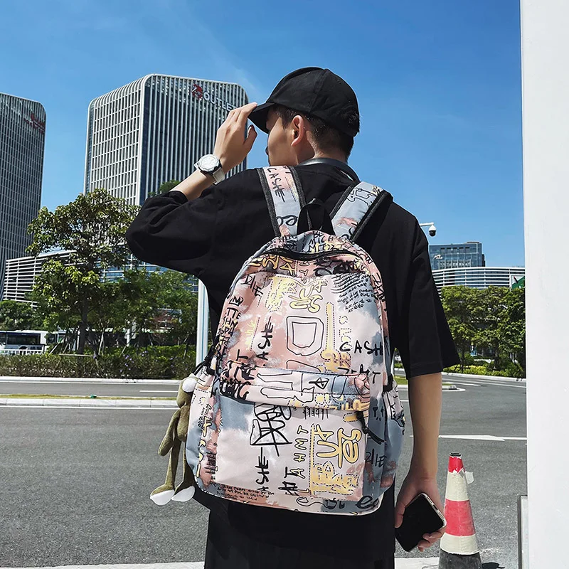

Fashion College student nylon School Bag for Travel Waterproof Bag Girls Boy Graffiti Backpacks Teenager personality School Bag, Customizable
