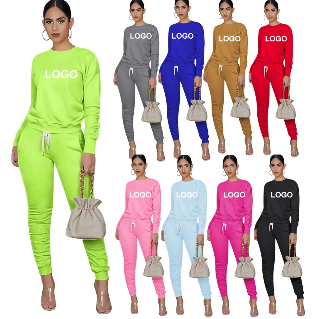 

Solid Color Cotton Plain 2 Piece Set Track Suit For Women Designer Sweatsuit Sets Track Suit Training Wear, 9 colors option