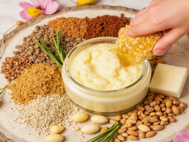 Close-up of natural ingredients for face scrub