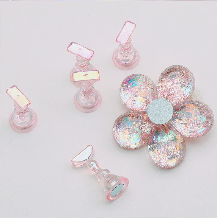 

Magnetic Nail Holder Practice Training Display Glitter Sequins Flower Designs Acrylic False Nail Tips Stand Manicure Tools, 4 colors