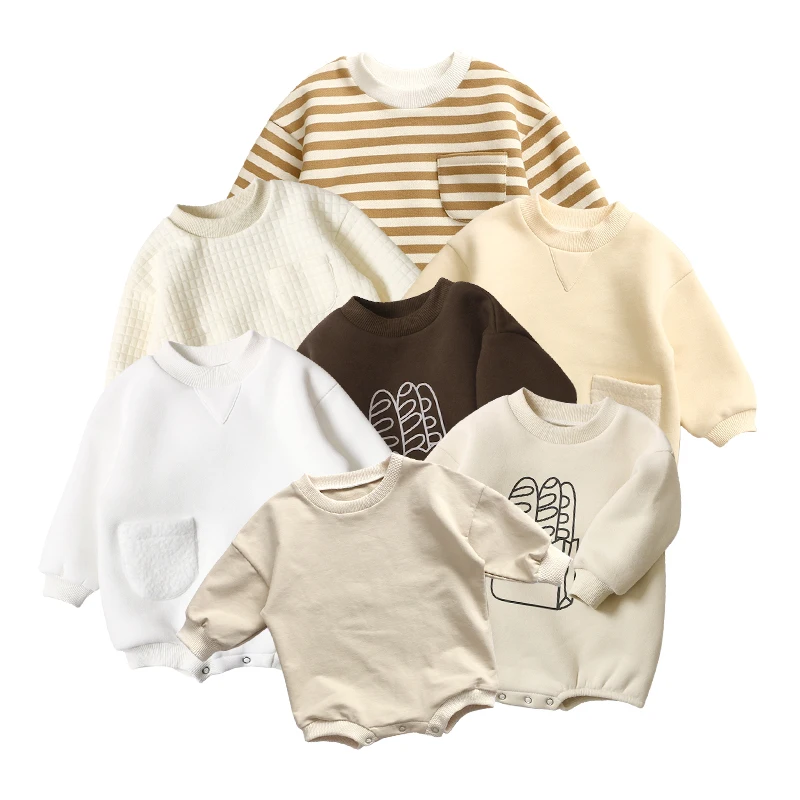 

Toddlers Boy Organic Cotton Boutique Plain Long Sleeve Onesie Baby Sweatshirt Romper