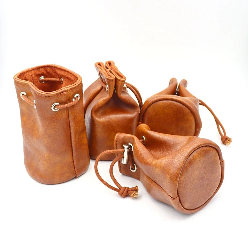 

2021 New Design Dungeons And Dragons Custom Large Leather Drawstring Portable DnD RPG Dice Bag, Brown