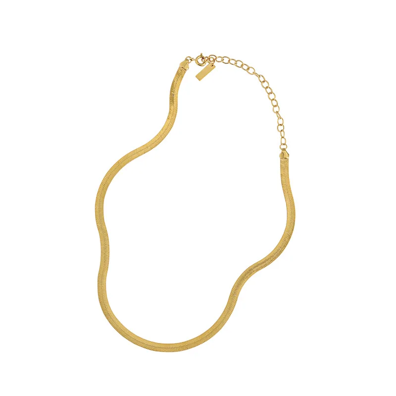 

Trendy flat snake chain choker necklaces 925 silver jewelry herringbone chain 18K gold plated jewelry for men women