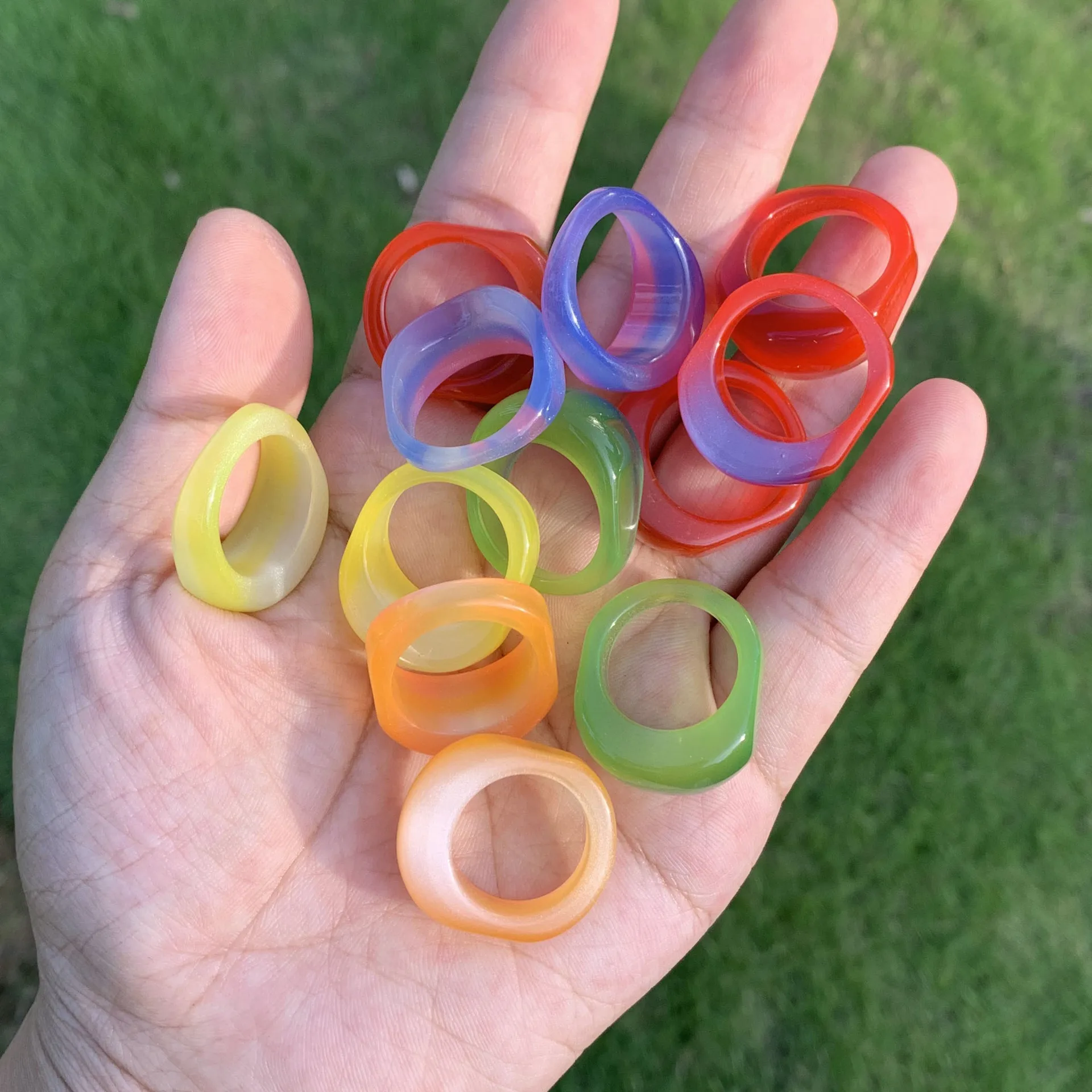 

ouye trendy popular fantasy jelly color gradient arc ring diy resin sweet girl ring wholesale, Colorful