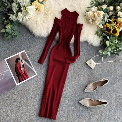 

2020 Autumn Winter Latest Design Women Fashion Off Shoulder Bodycon Knitted Dress