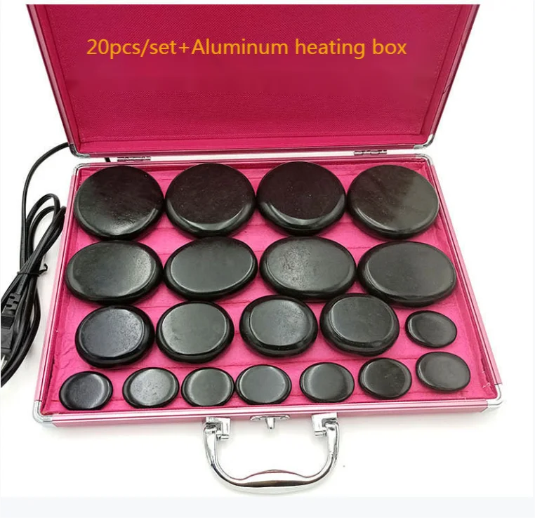

20 PCs Spa Hot Massage Stone Massage Stone With Aluminum Heating Box Heat Massage Kit Basalt Energy Stones