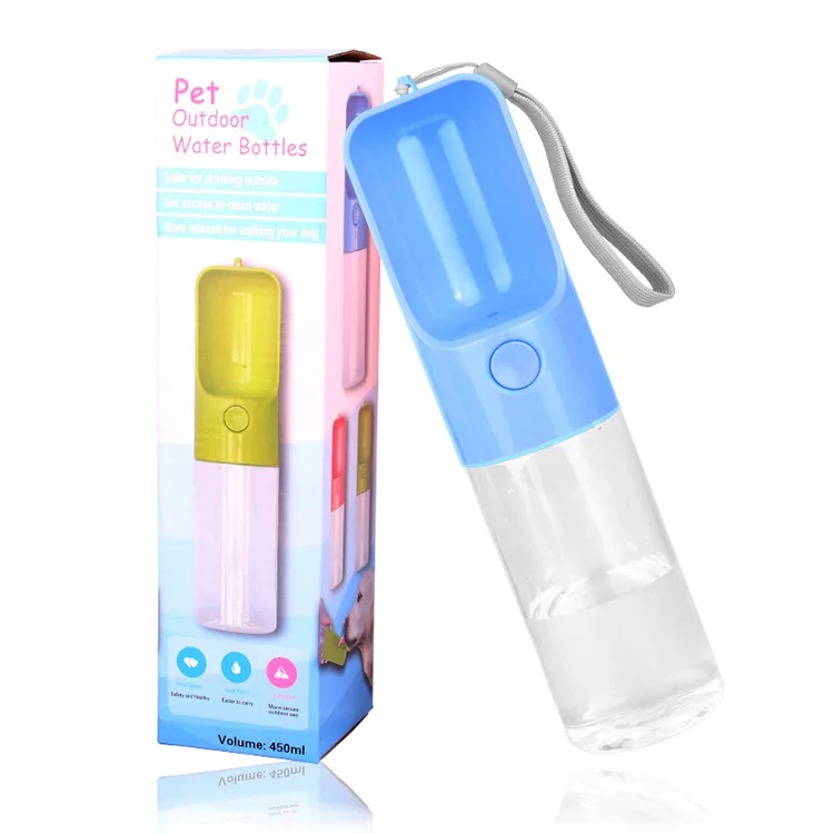 

Factory Direct Sale Plastic Travel Pet Drink Feeder 450ml Portable Pet Dog Water Bottle, Pink,blue,yellow