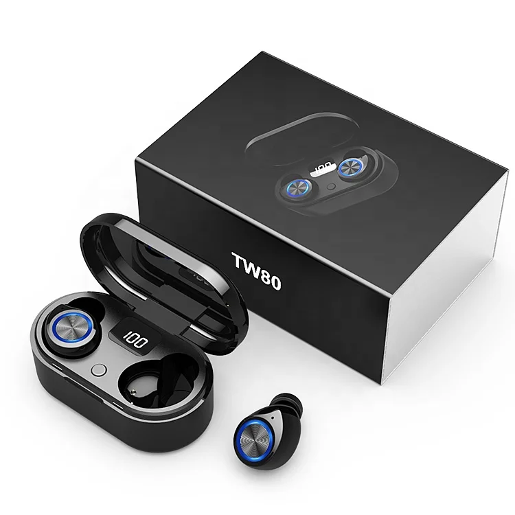 

Audifonos earbuds 2020 Wirelesstws earphone tw 80 LED Power Display earbuds mini TWS, White/black tw80 available