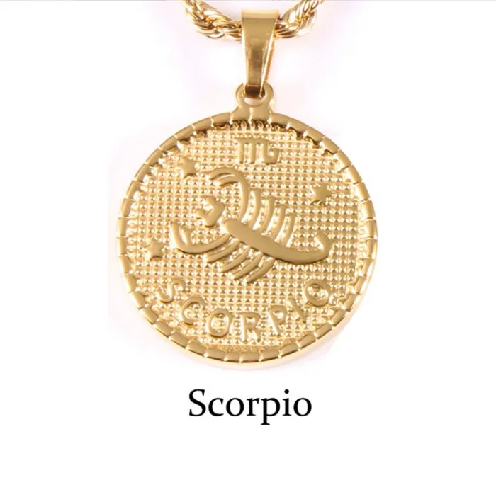 

Personalized Stainless Steel Zodiac Sign Coin Disc Pendant Necklace