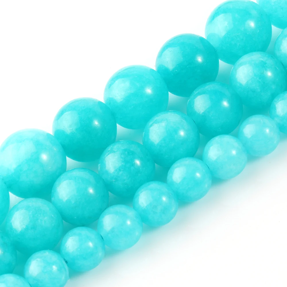 

Wholesale Smooth 6/8/10/mm Round Dyed Lake Blue Jades Chalcedony Stone Beads for Jewelry Making DIY