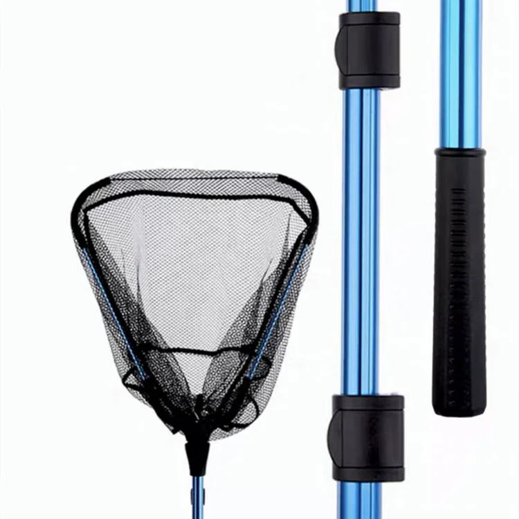 

Collapsible blue folding telescopic foldable long handle telescopic fishing net catching landing nets dip cast