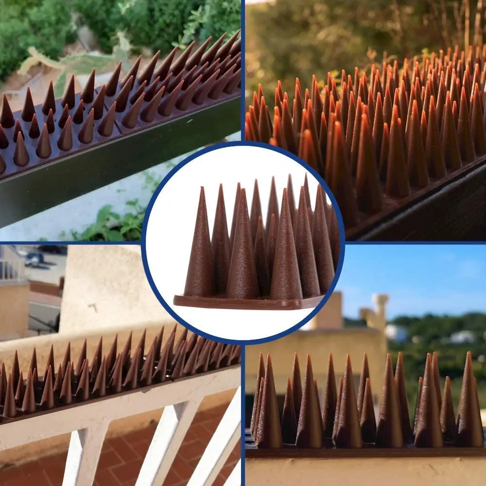 

PACK OF 12 plastic anti cat bird control repellent fence wall bird spikes barrier strip, Brown