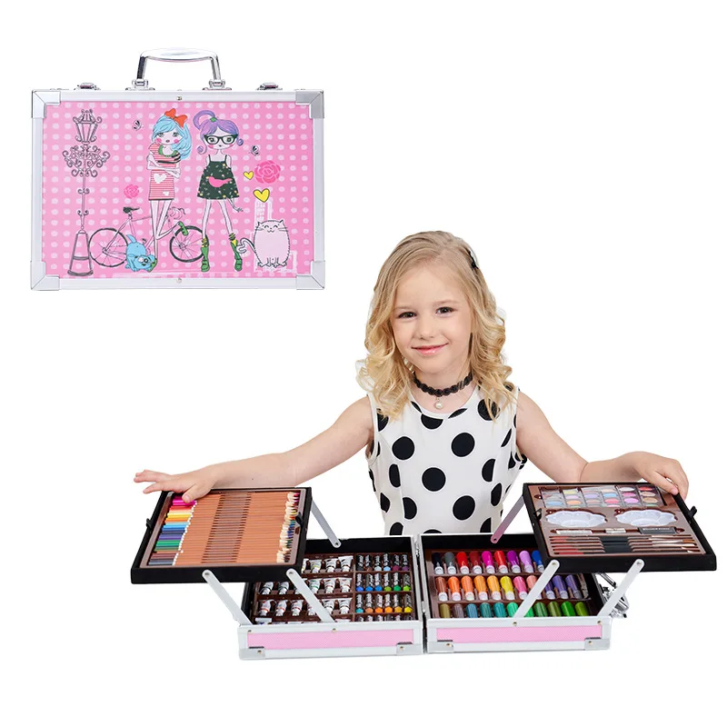 

Wholesale kids set de art sets for teens drawing Multiple colors safe coloring painting art set with drawing board L1