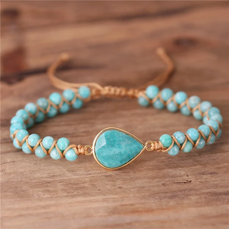 

popular jewelry Boho Natural Amazonite Charm Cord Braided Beads Bracelets Gemstone Friendship Wrap Bracelet Women Jewelry Wholesale Dropshipping