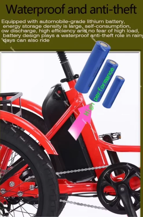 350W Fat Tire Blue Small Electric Tricycle Folding Adults 3 Wheel Cargo Booster Removable Lithium Battery Brushless Motor