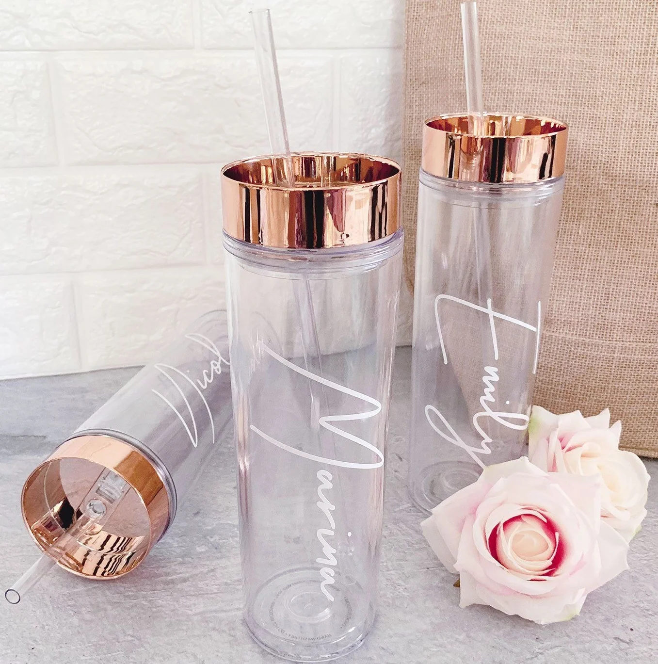 

USA warehouse free ship 16oz Acrylic Clear Plastic Skinny Tumbler with Lid and Straw Double Wall Tumbler TUMBLERS Reusable Cup