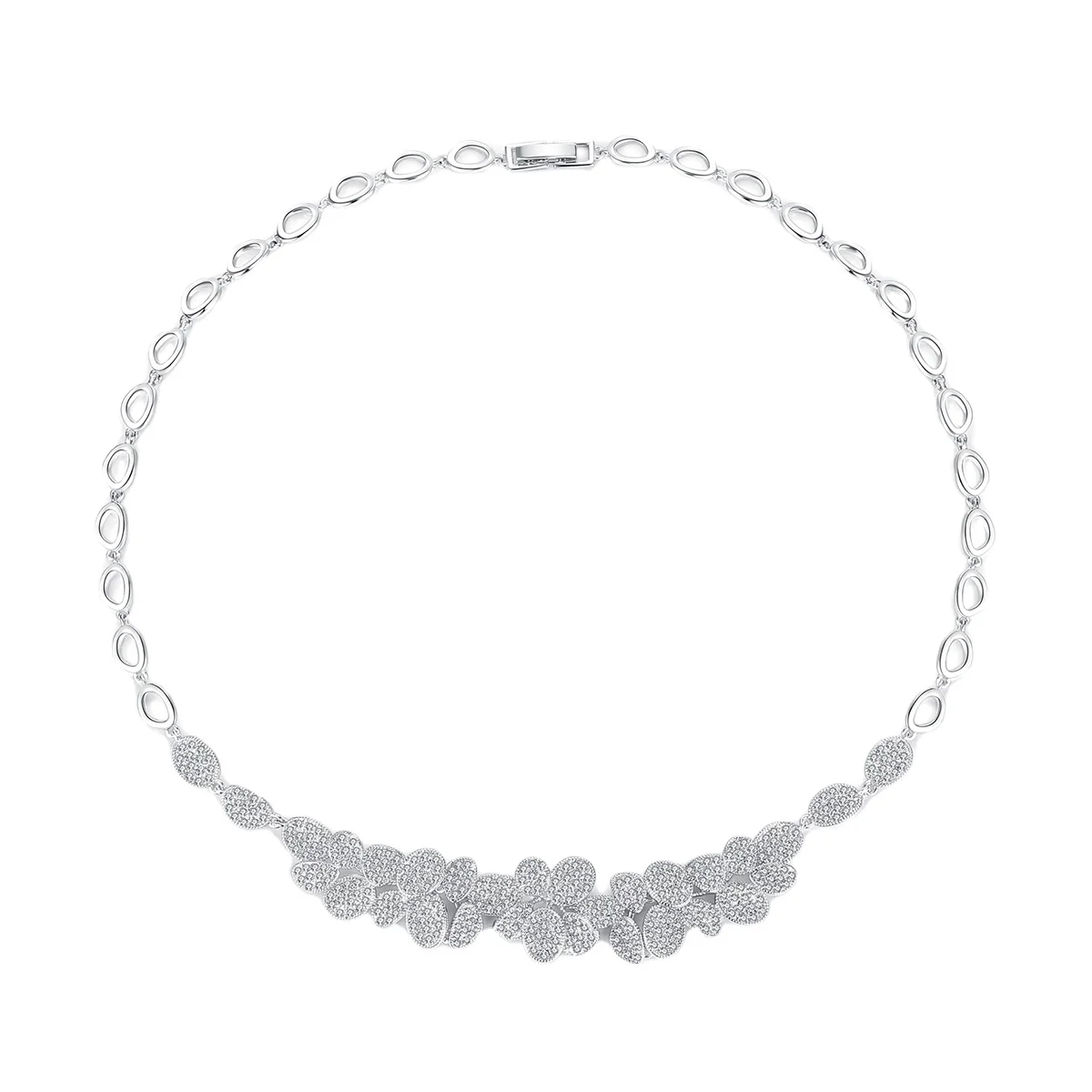 LUOTEEMI Wedding Engagement Luxury Multiple Flower Rhodium Plated Necklace AAA Cubic Zircon Setting for Women