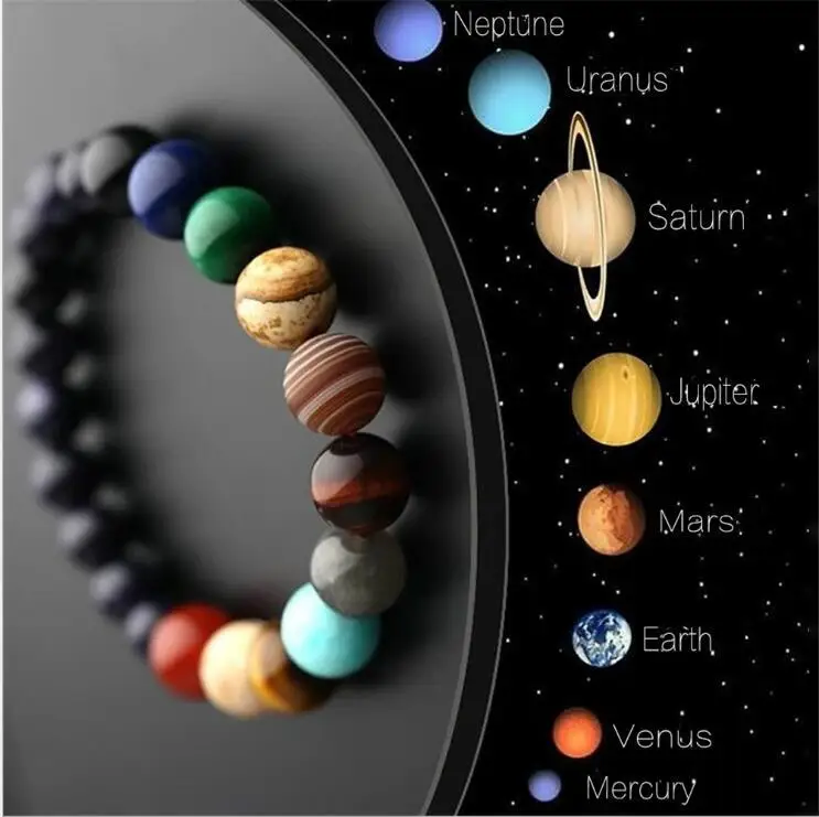 

YICAI Universe Galaxy Planets Black Lava Stone 7 Chakra Bracelet Rock Bead Elastic Natural Stones Gemstones Chakra Bracelets, One color