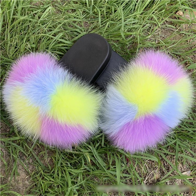

Best Selling Custom Fur Slides Wholesale Multicolor Fur Plush Slippers For Women